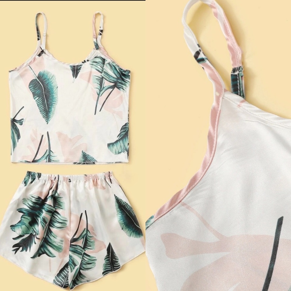 Plant Lady Print Satin Silk Camisole Pajamas